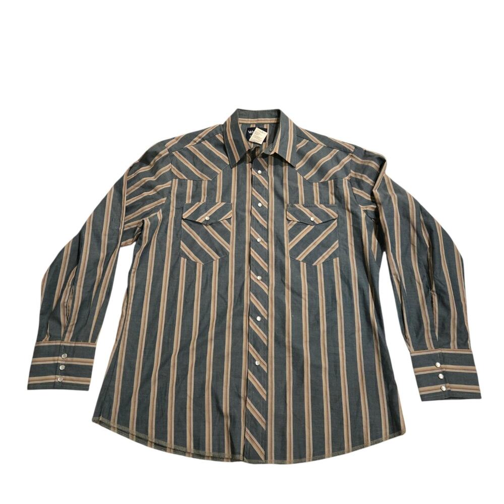 Wrangler Pearl Snap Western Shirt Men Large Long Sleeve Green Striped Cowboy
